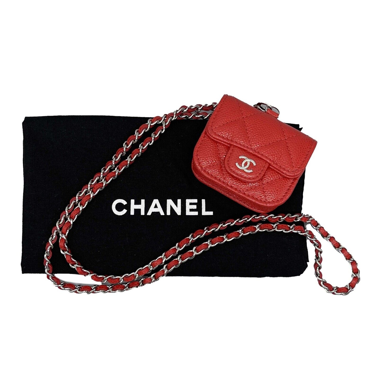 CHANEL Pristine - Quilted Caviar Leather CC Airpod Pro Case / Necklace