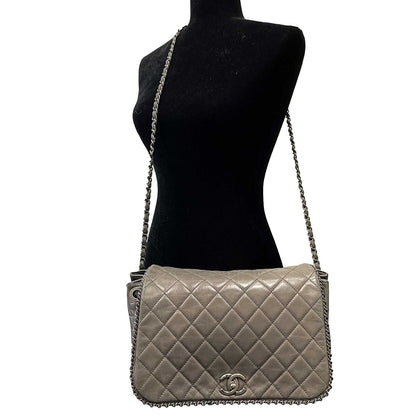 CHANEL - Calfskin Quilted Large CC Enchained Accordion - Gray Shoulder Bag