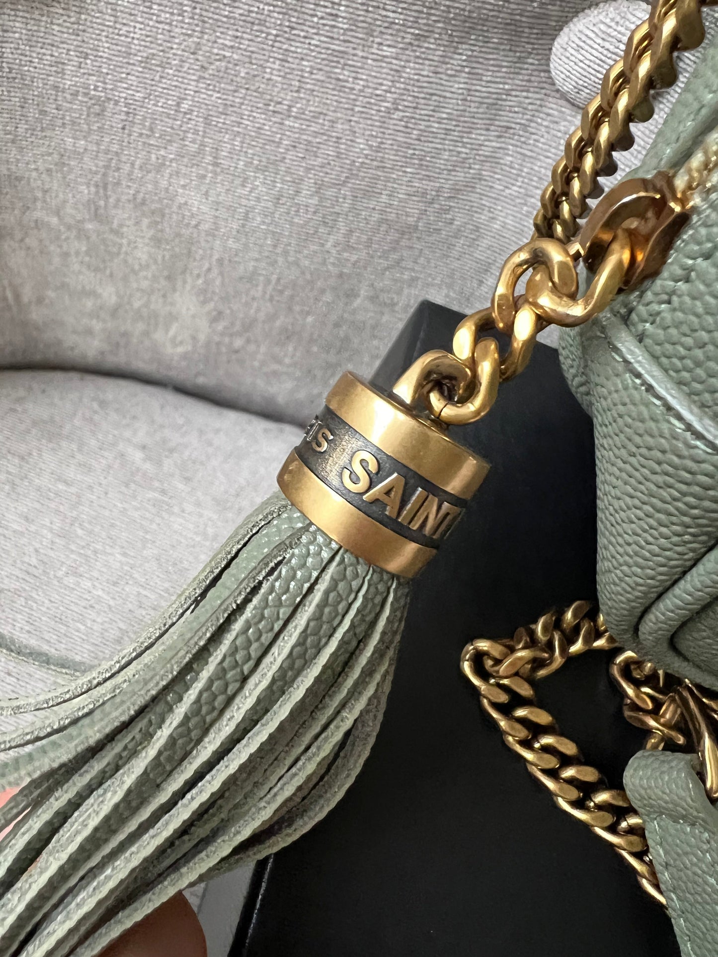 Yves Saint Laurent (YSL) Sage Green Mini Lou Camera Bag