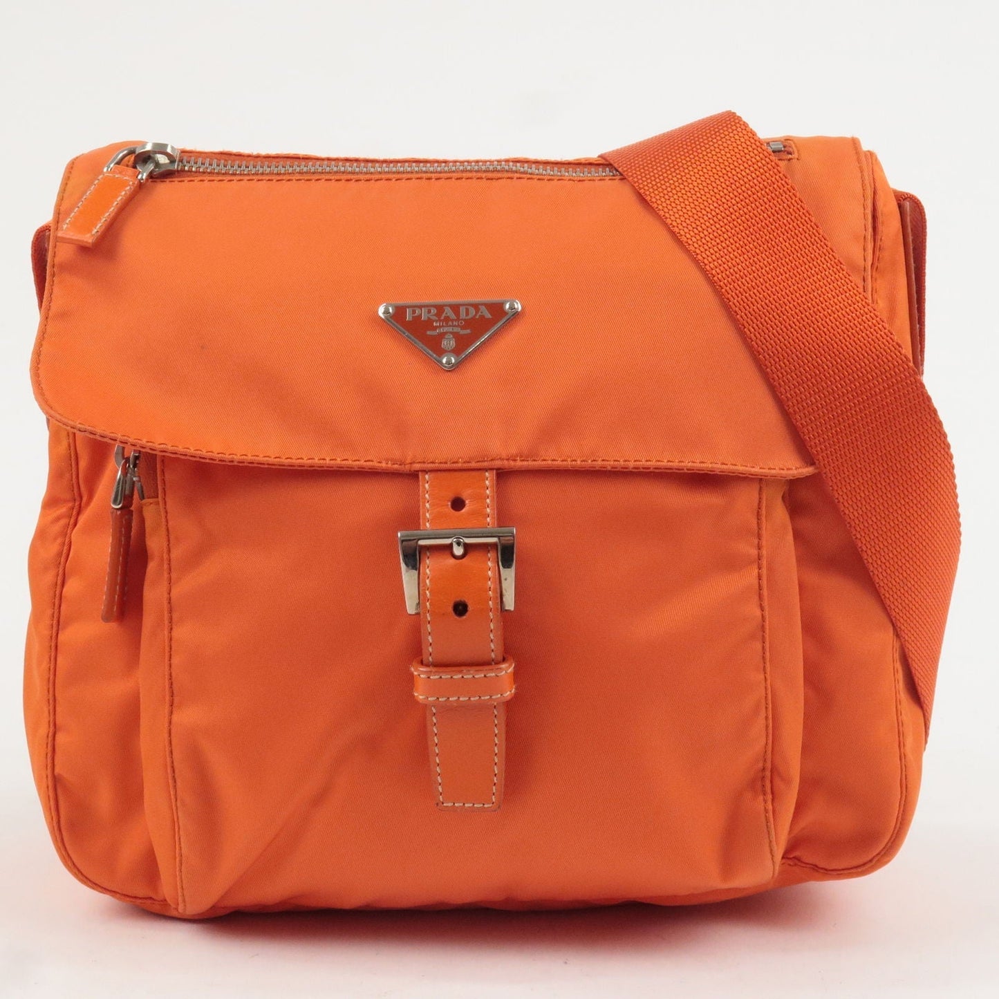 Prada Logo Nylon Leather Shoulder Bag Orange B8994