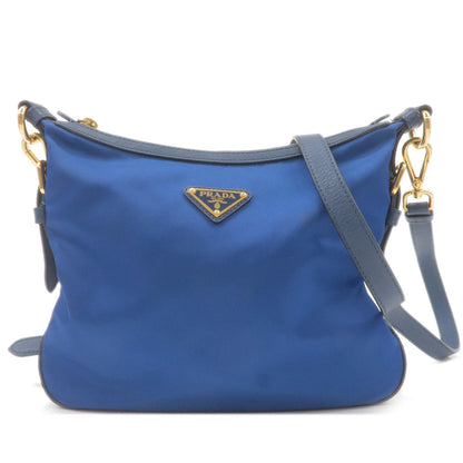 Prada Logo Nylon Leather Shoulder Bag Blue BT0706