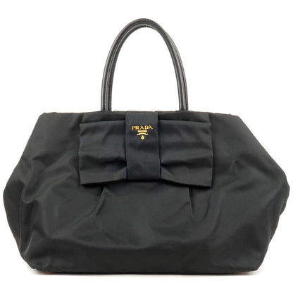 Prada Nylon Leather Ribbon Tote Bag NERO Black