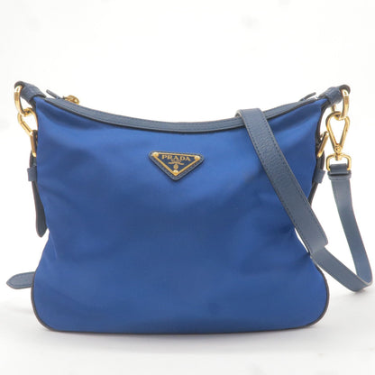 Prada Logo Nylon Leather Shoulder Bag Blue BT0706