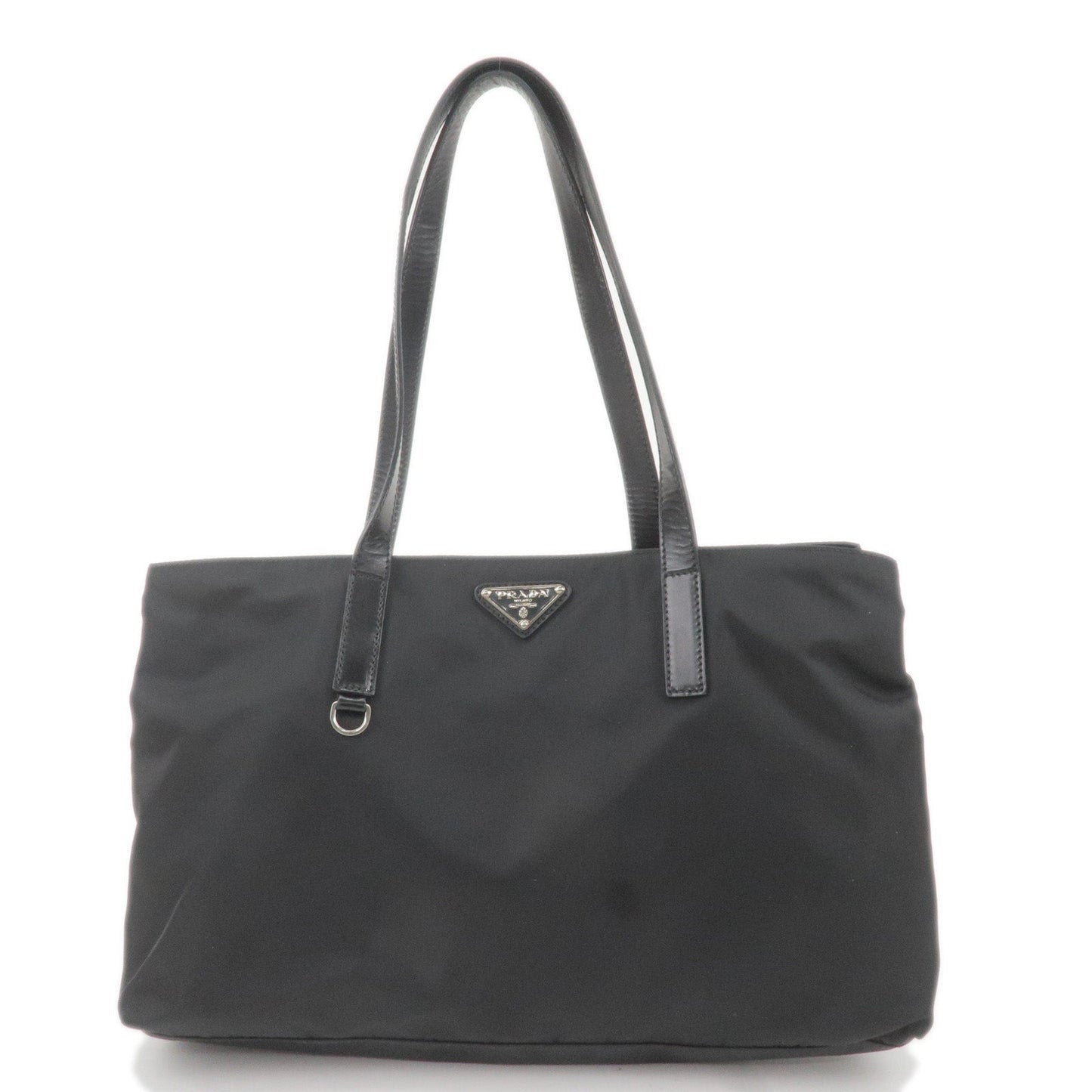 Prada Logo Nylon Leather Tote Bag Hand Bag Black