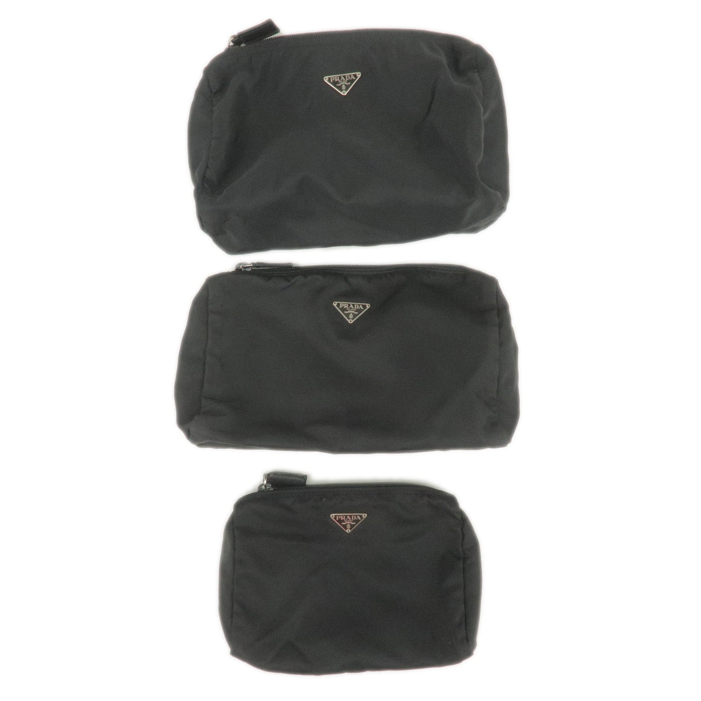 Prada Set of 3 Logo Nylon Cosmetic Pouch Clutch Bag NERO Black