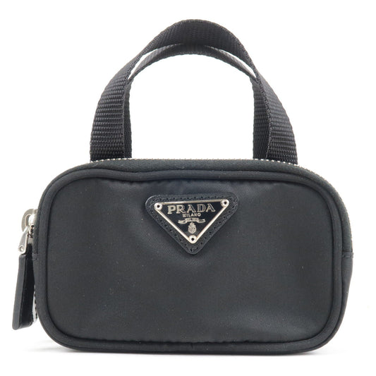 Prada Logo Nylon Leather Pouch Mini Bag Black 1N1346