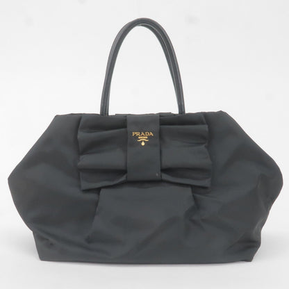 Prada Nylon Leather Ribbon Hand Bag NERO Black BN1601