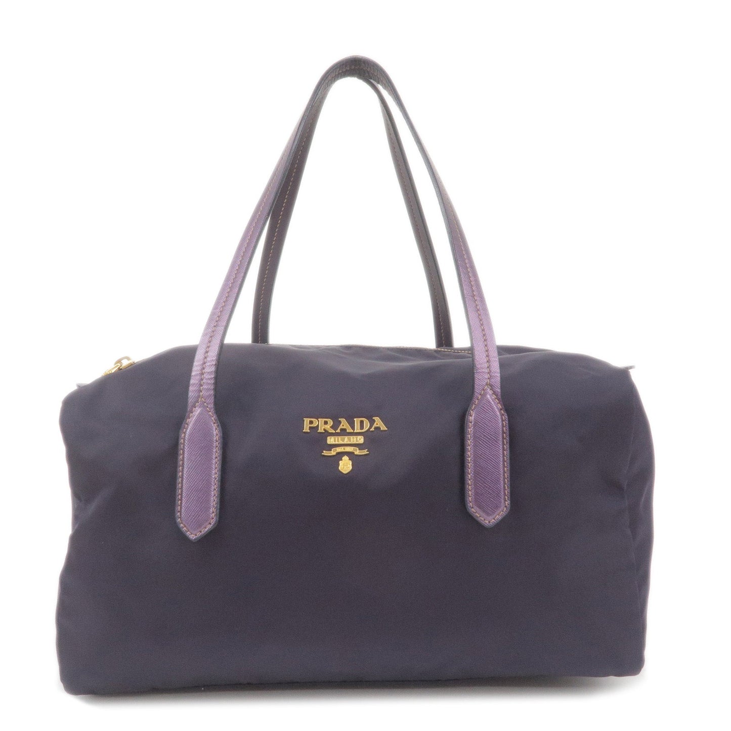 Prada Nylon Leather Boston Bag Shoulder Bag Purple BL0567