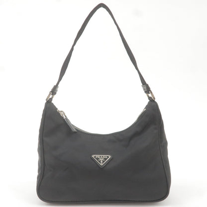 Prada Logo Nylon Leather Shoulder Bag NERO Black 1N1204