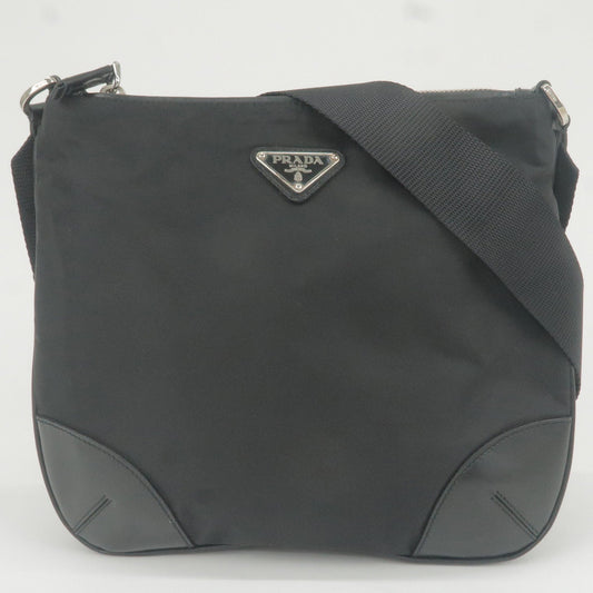 Prada Logo Nylon Leather Shoulder Bag Purse NERO Black BT0332