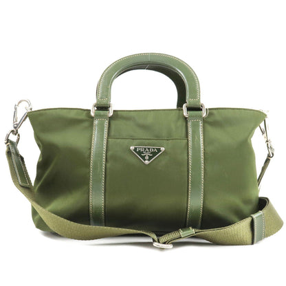 Prada Nylon Leather 2Way Bag Hand Bag Green BN1052