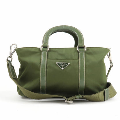 Prada Nylon Leather 2Way Bag Hand Bag Green BN1052