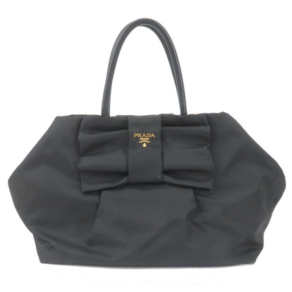 Prada Nylon Leather Ribbon Hand Bag NERO Black BN1601