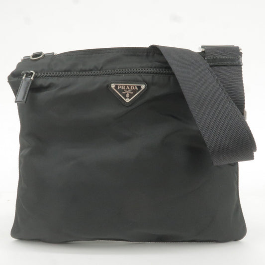 Prada Logo Nylon Leather Shoulder Bag Black 1BH978