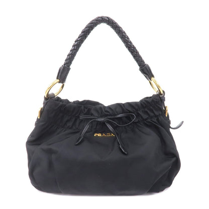 Prada Nylon Leather Gather Hand Bag Shoulder Bag Black