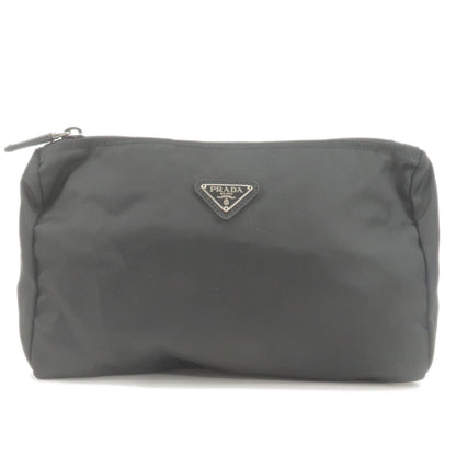 Prada Nylon Leather Cosmetic Pouch Clutch Bag Black 1N0012