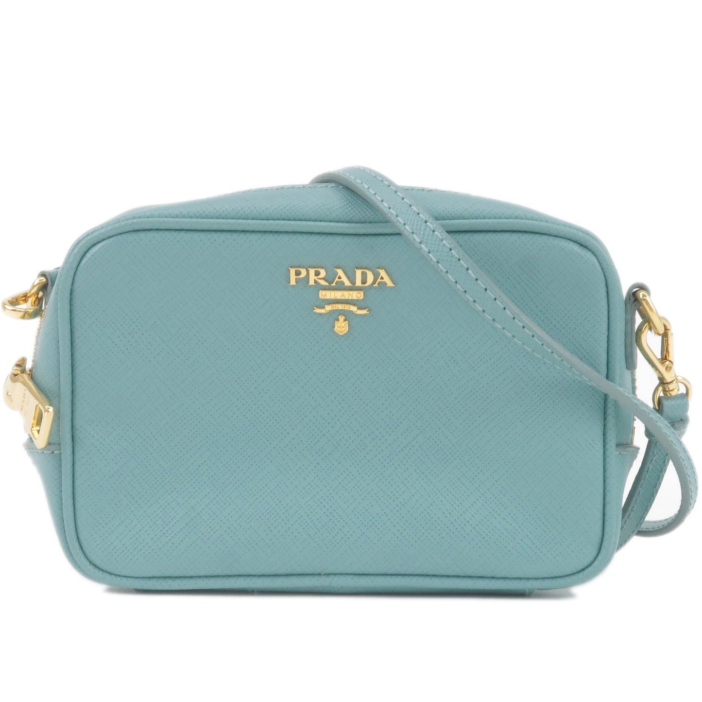 Prada Vitello Daino Leather Shoulder Bag Purse Light Blue 1BC073