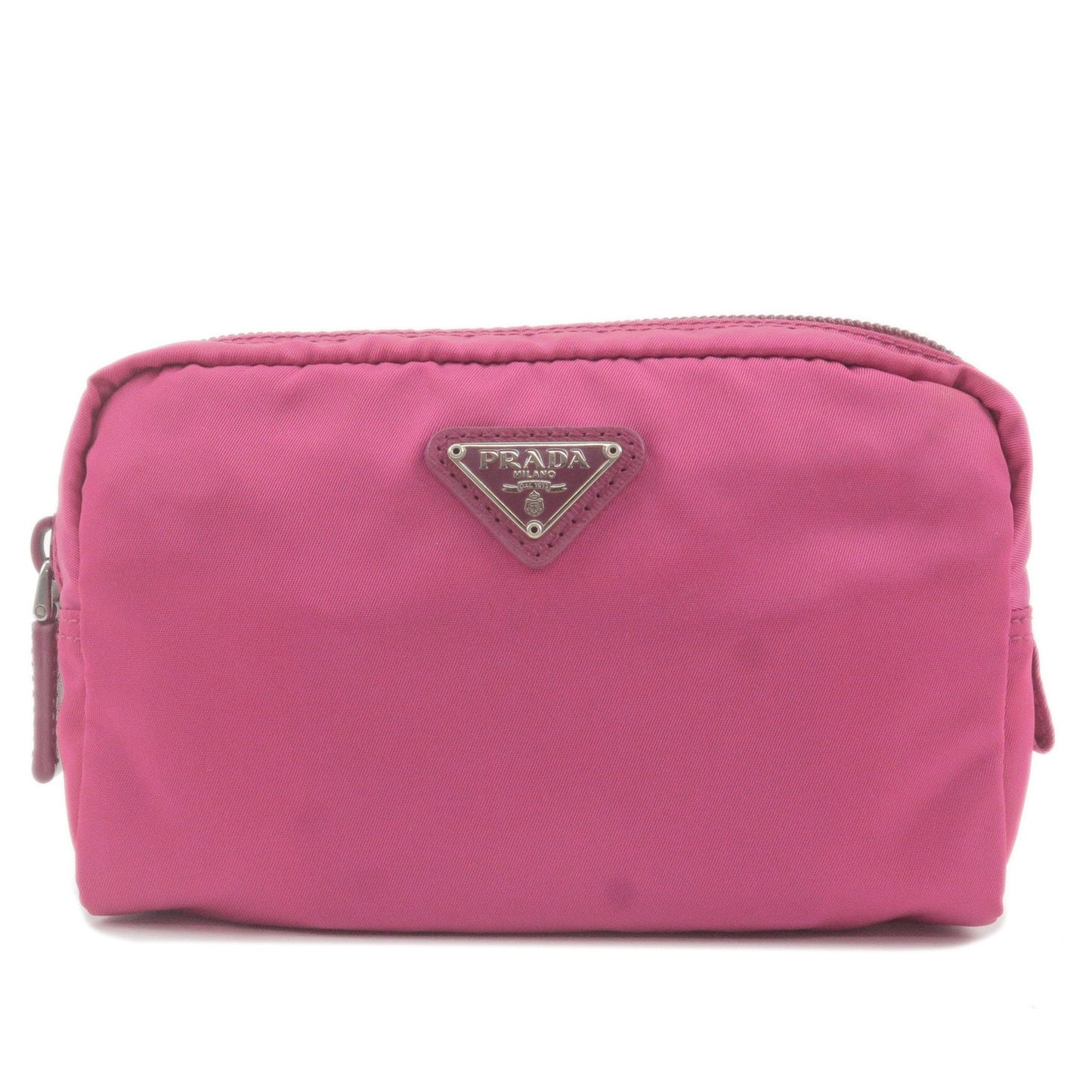 Prada Logo Nylon Leather Pouch Cosmetic Bag Pink 1N0021