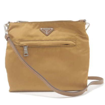 Prada Logo Nylon Leather Shoulder Bag Crossbody Bag Brown