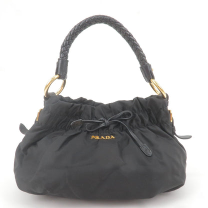 Prada Logo Nylon Leather Shoulder Bag Hand Bag Black BR4237