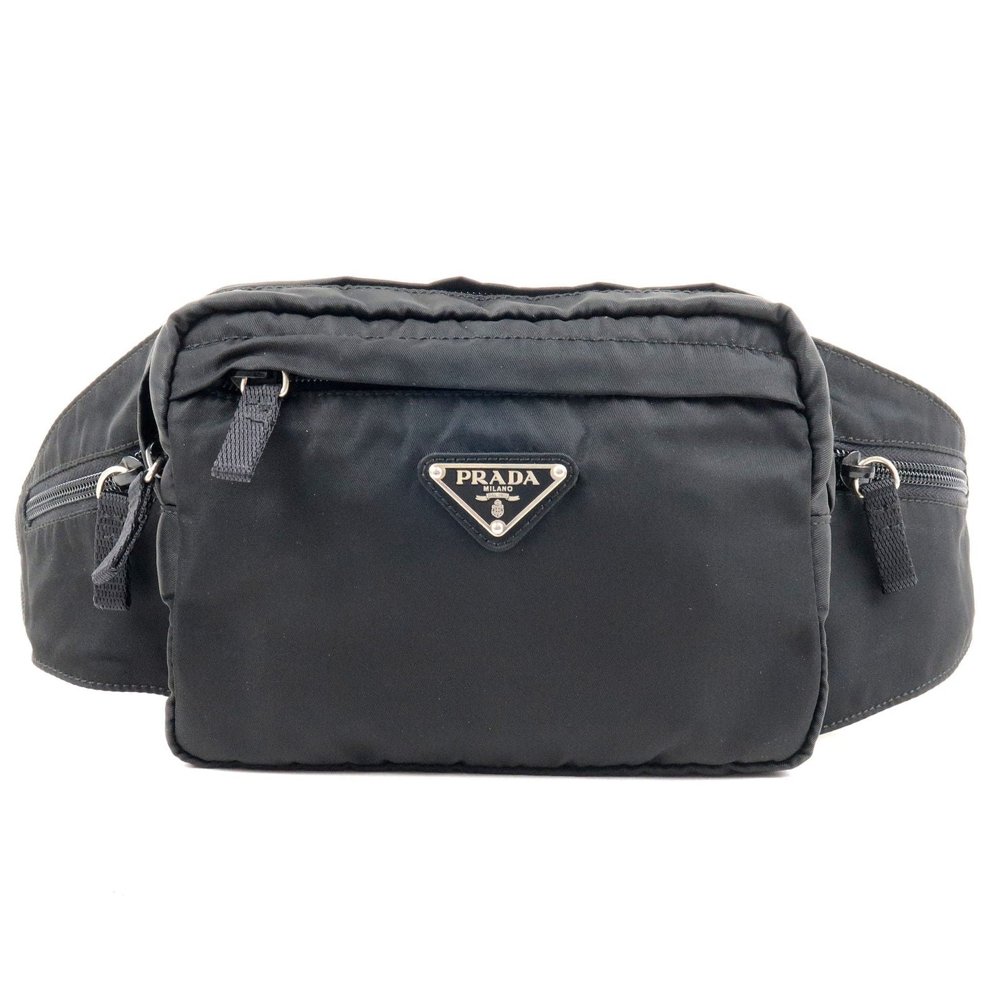 Prada Logo Nylon Leather Waist Bag Fanny Pack Black V210