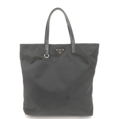 Prada Logo Nylon Leather Tote Bag Black BR4263