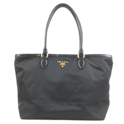 Prada Logo Nylon Leather Tote Bag Black Noir