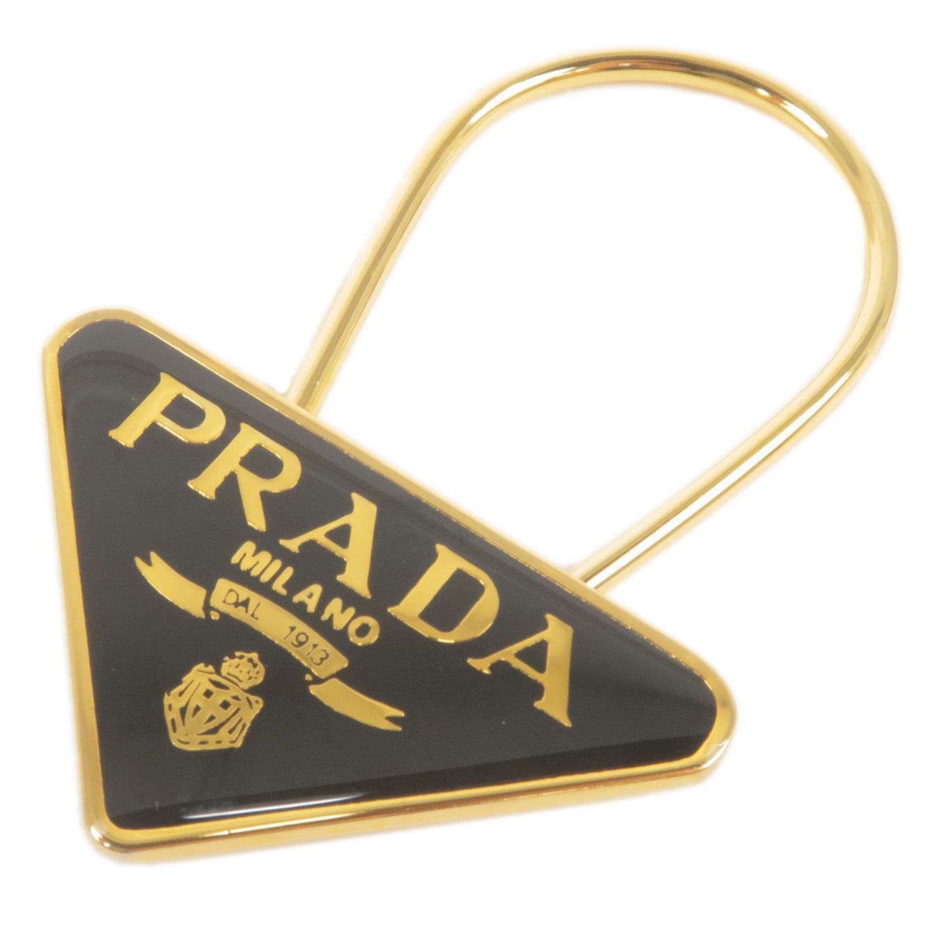 Prada Metal Triangle Logo Key Chain Bag Charm M285 Black Gold