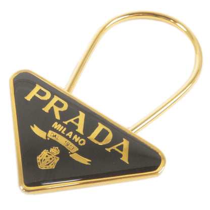 Prada Metal Triangle Logo Key Chain Bag Charm M285 Black Gold