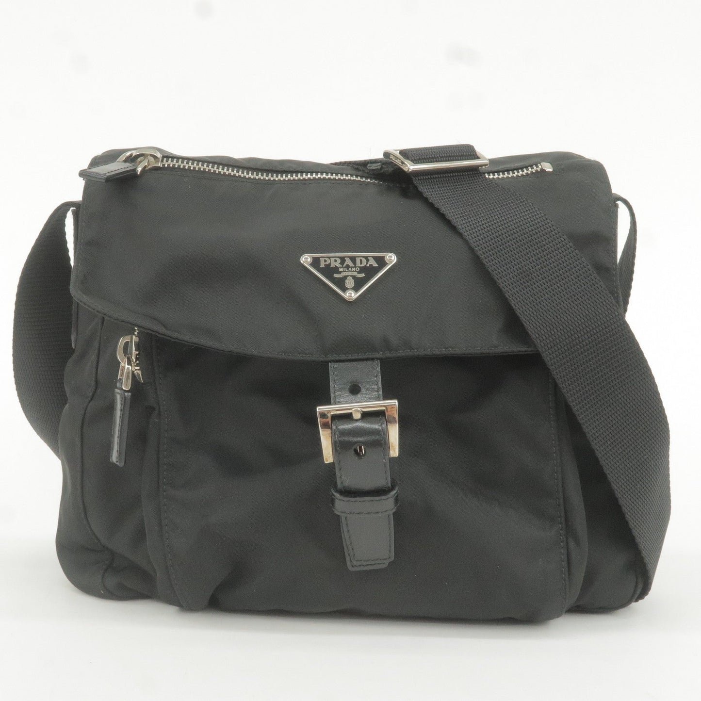 Prada Logo Nylon Leather Shoulder Bag Hand Bag Black BT8994