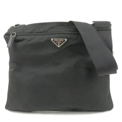 Prada Logo Nylon Leather Shoulder Bag Black 1BH978