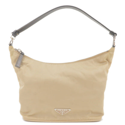 Prada Nylon Leather Shoulder Bag Hand Bag Pouch Beige Black