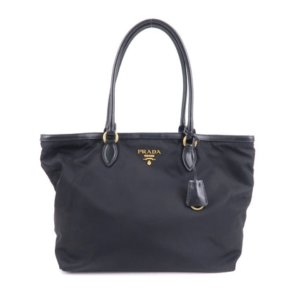 Prada Nylon Leather Tote Bag Shoulder Bag Black 1BG158