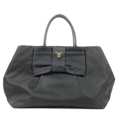 Prada Nylon Leather Ribbon Hand Bag Tote Bag NERO Black BN1601