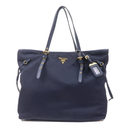 Prada Nylon Leather Tote Bag Shoulder Bag Navy 1BG401