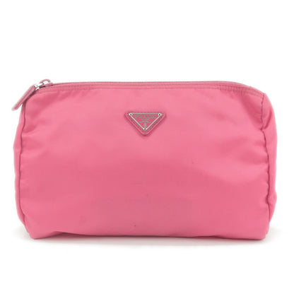 Prada Nylon Leather Cosmetic Pouch Clutch Bag Pink 1N0012