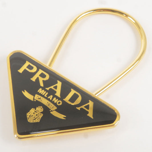 Prada Metal Triangle Logo Key Chain Bag Charm M285 Black Gold