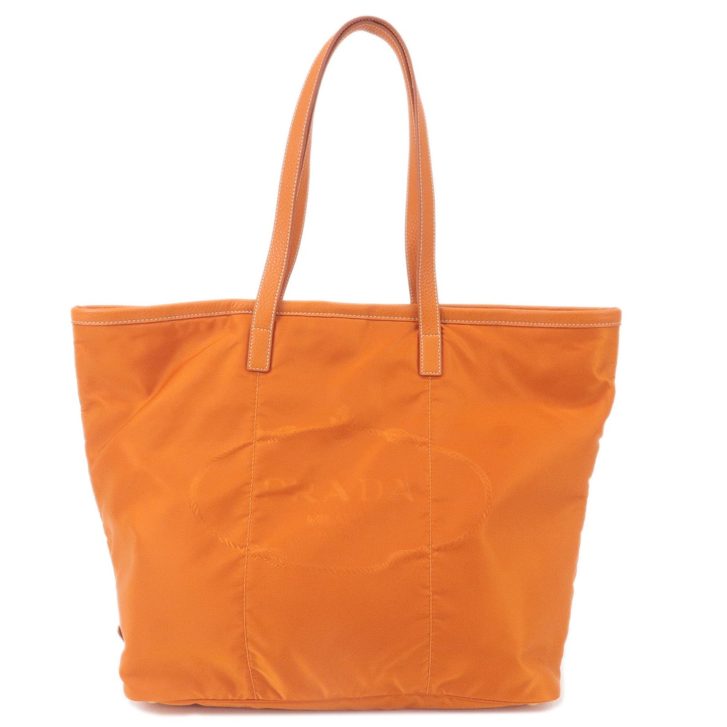 Prada Nylon Leather Tote Bag Shoulder Bag Orange BR4634