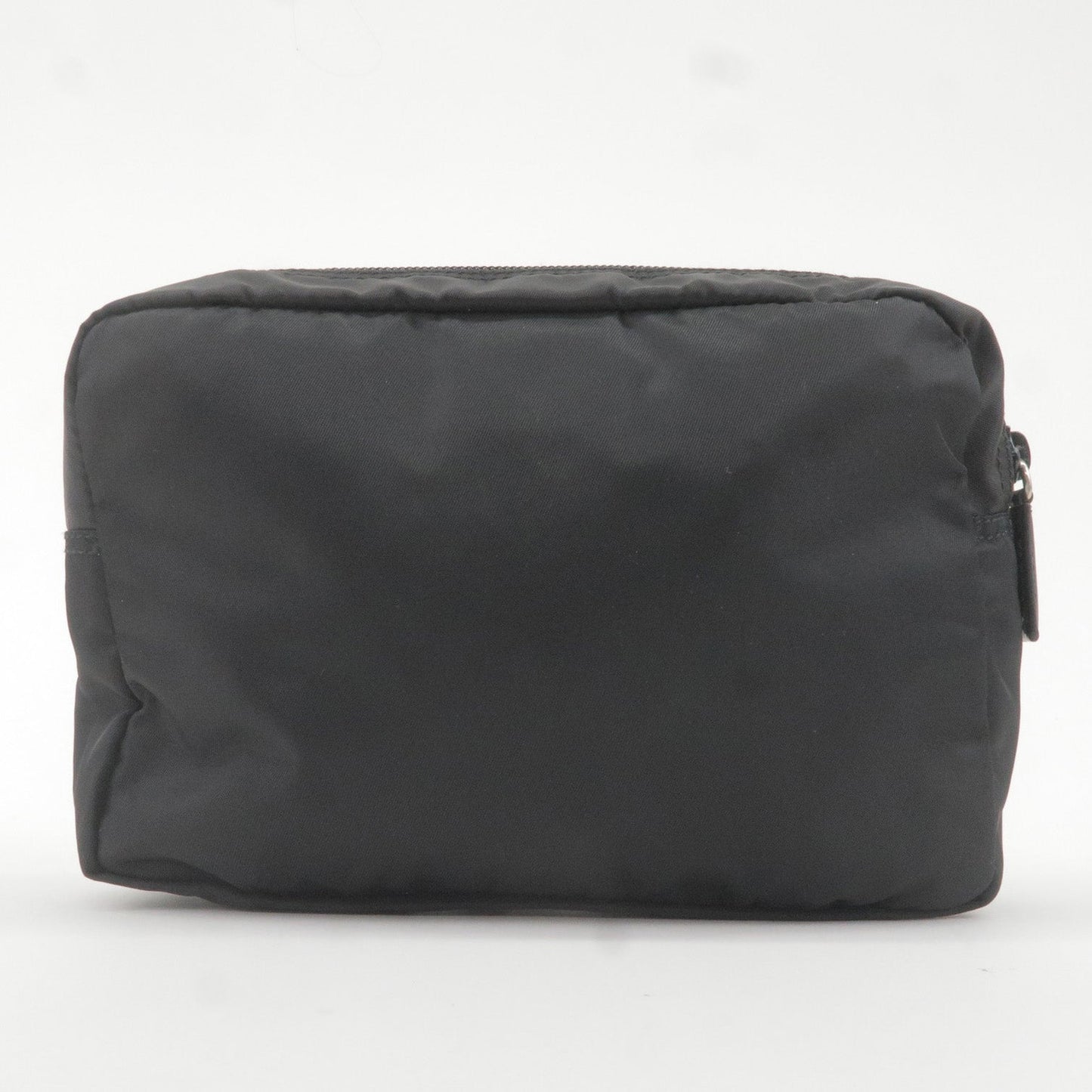 Prada Logo Nylon Leather Pouch Cosmetic Bag NERO Black MV348