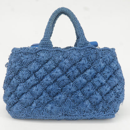 Prada Raffia Canapa 2Way Bag Hand Bag Shoulder Bag Blue BN2888