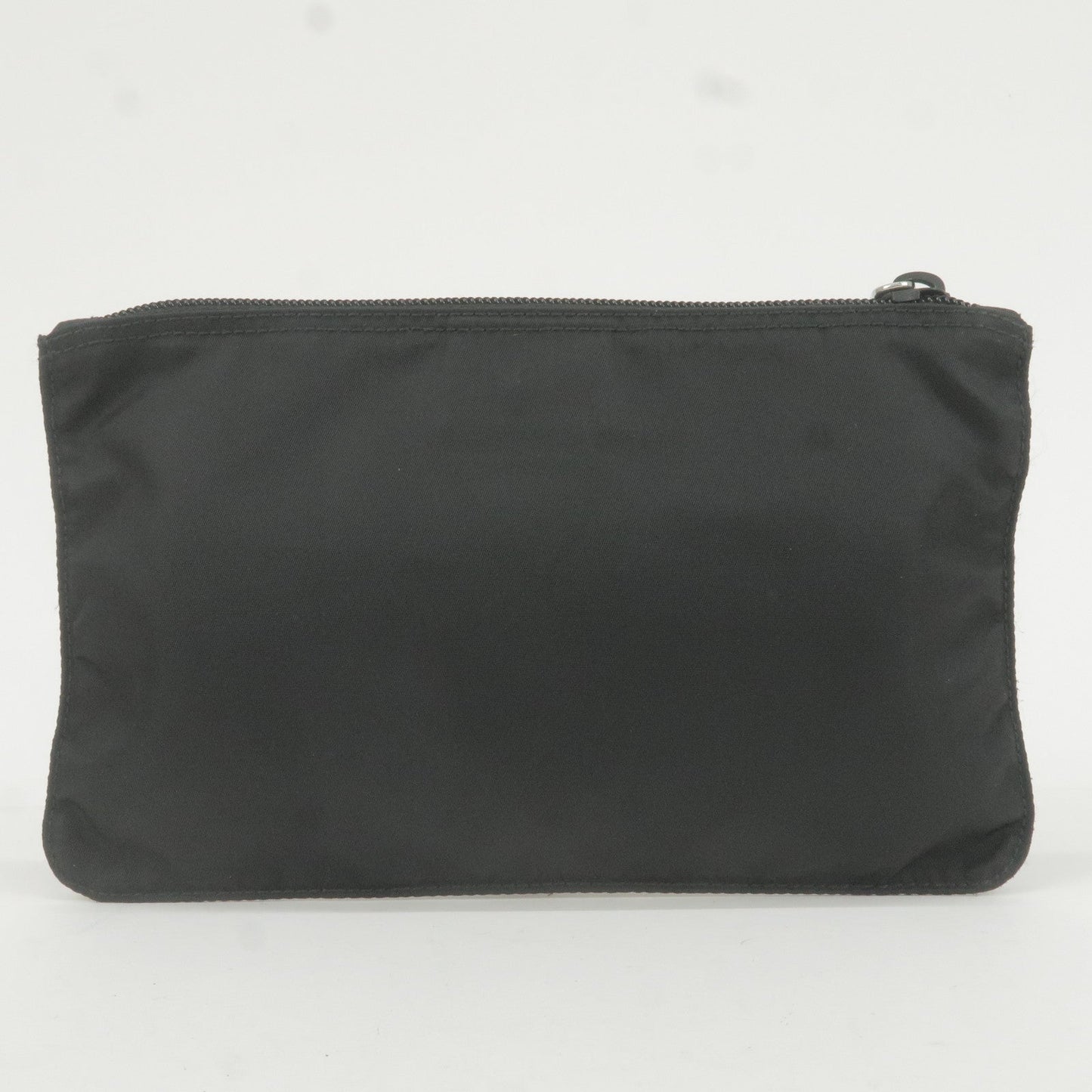 Prada Logo Nylon Leather Pouch Clutch Cosmetic Bag NERO Black