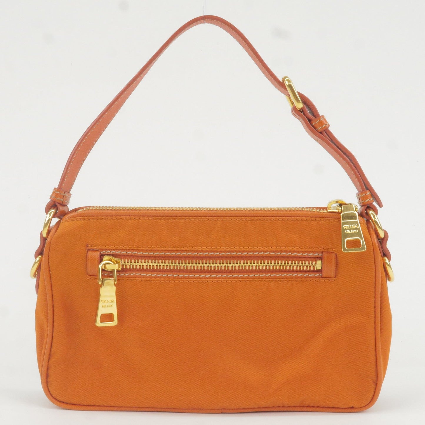 Prada Logo Nylon Leather Shoulder Bag Pouch Orange BN1833