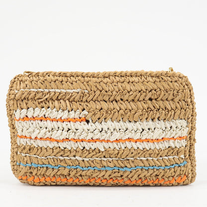 Prada Raffia Tricot Leather Shoulder Bag Beige Orange 1BF071