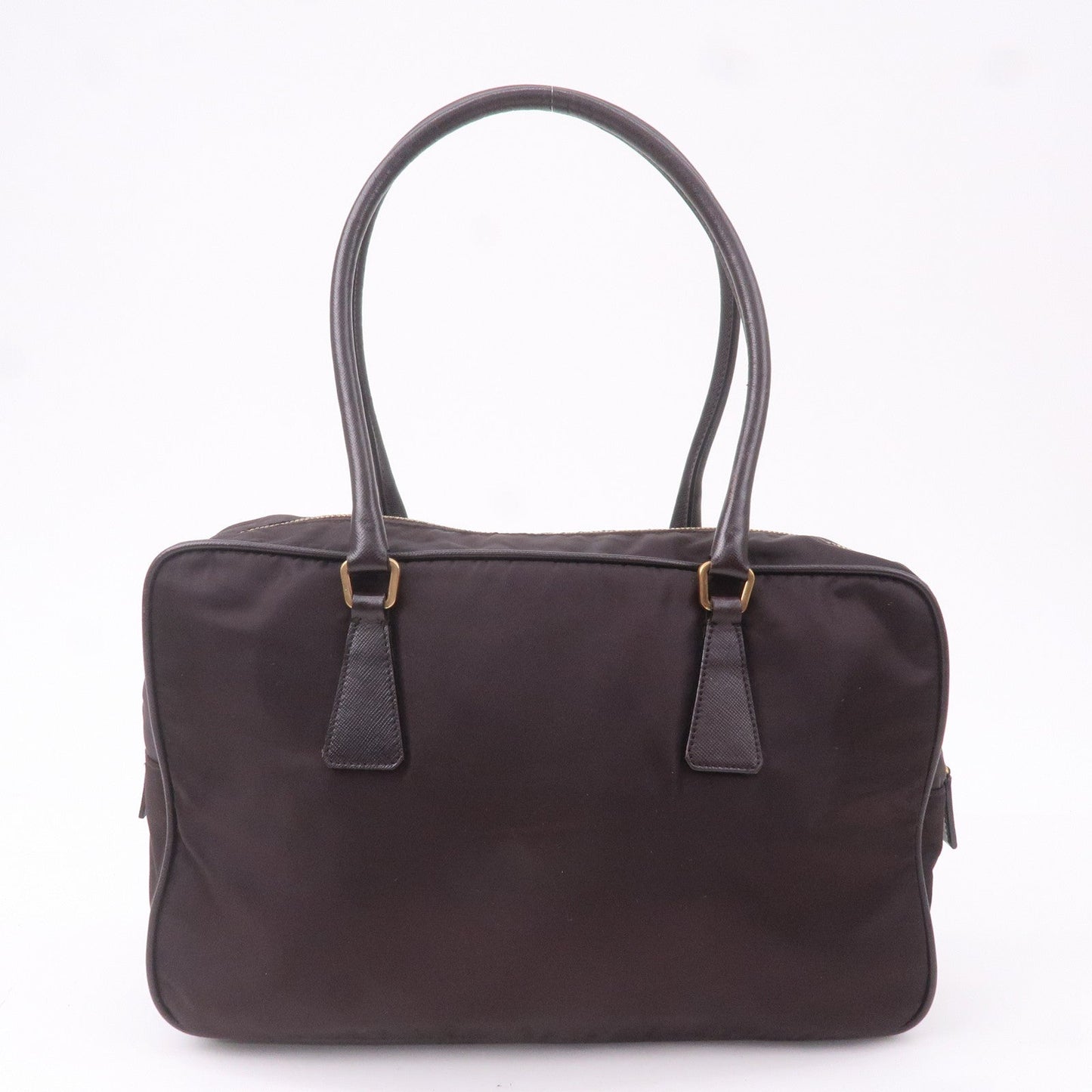 Prada Nylon Leather Hand Bag Shoulder Bag Brown BL0106