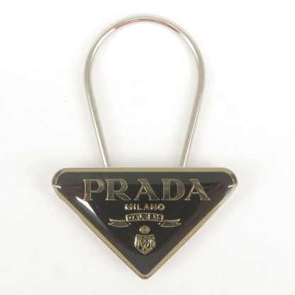 Prada Triangle Logo Key Charm Bag Accessory Black Silver M285