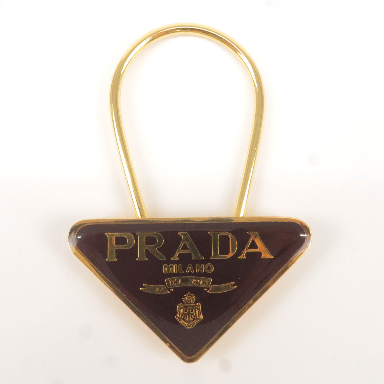 Prada Metal Triangle Logo Key Chain Bag Charm M285 Brown Gold