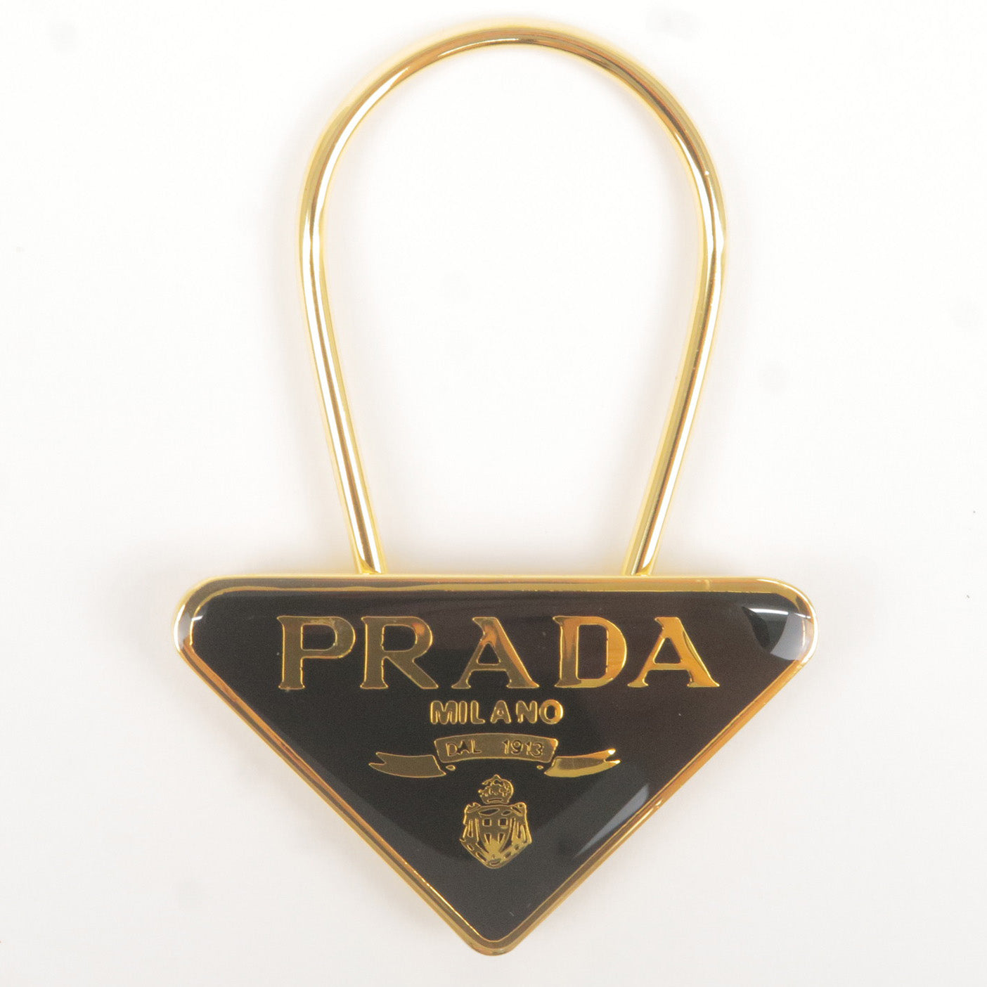 Prada Metal Triangle Logo Key Chain Bag Charm M285 Black Gold