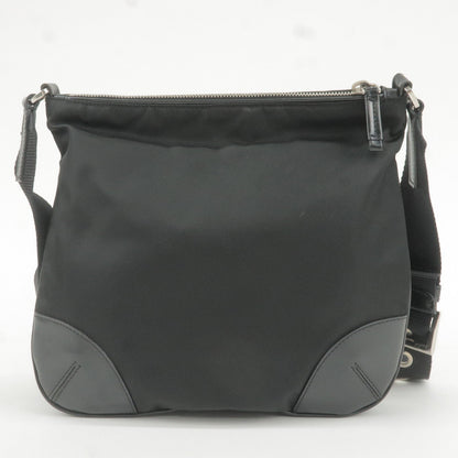 Prada Logo Nylon Leather Shoulder Bag NERO Black