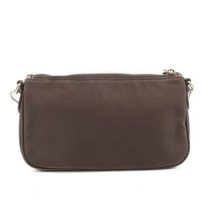 Prada Nylon Leather Shoulder Bag Pouch Brown