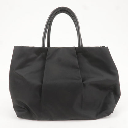 Prada Logo Nylon Leather Ribbon Tote Bag Black NERO BN1601